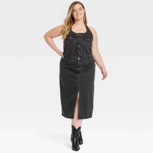 Universal Thread Women's Denim Midi Halter Dress Black Wash